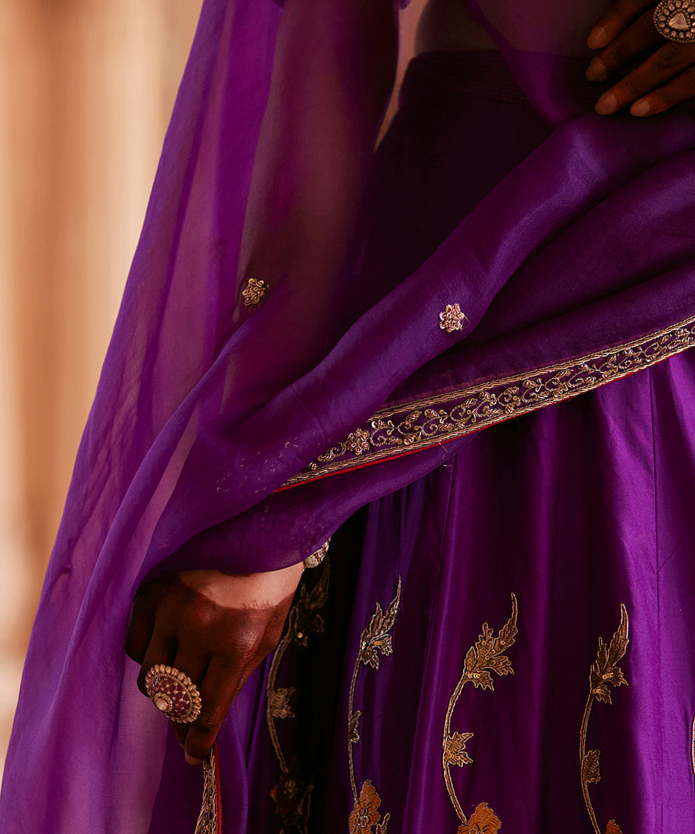 Deep_Purple_Hand_Embroidered_Zardozi_Banarasi_Kalidar_Lehenga_With_Choli_Cut_Blouse_And_Dupatta_WeaverStory_06