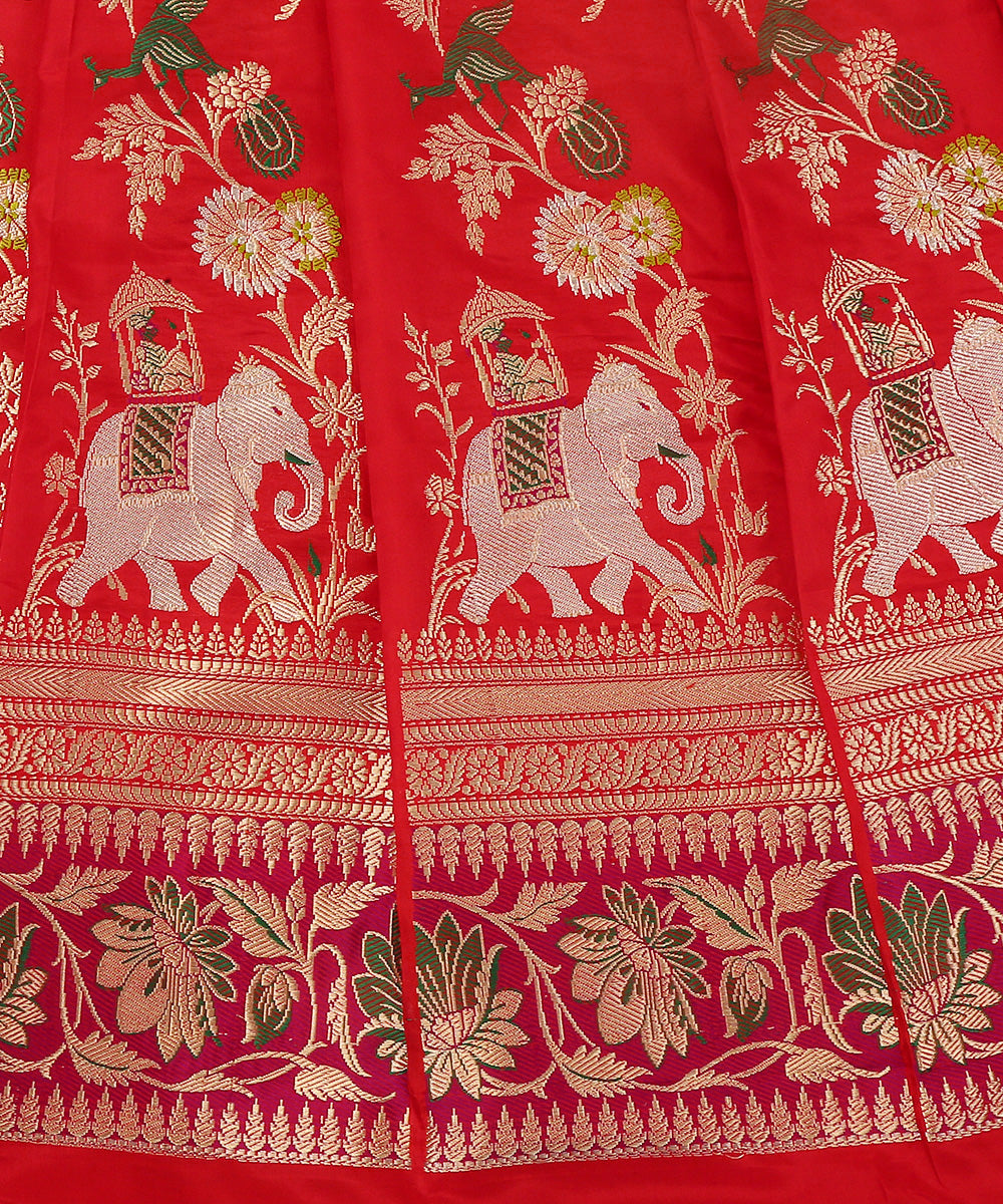 Handloom_Red_Pure_Katan_Silk_Shikargah_Banarasi_Lehenga_With_Kadhwa_Weave_WeaverStory_03
