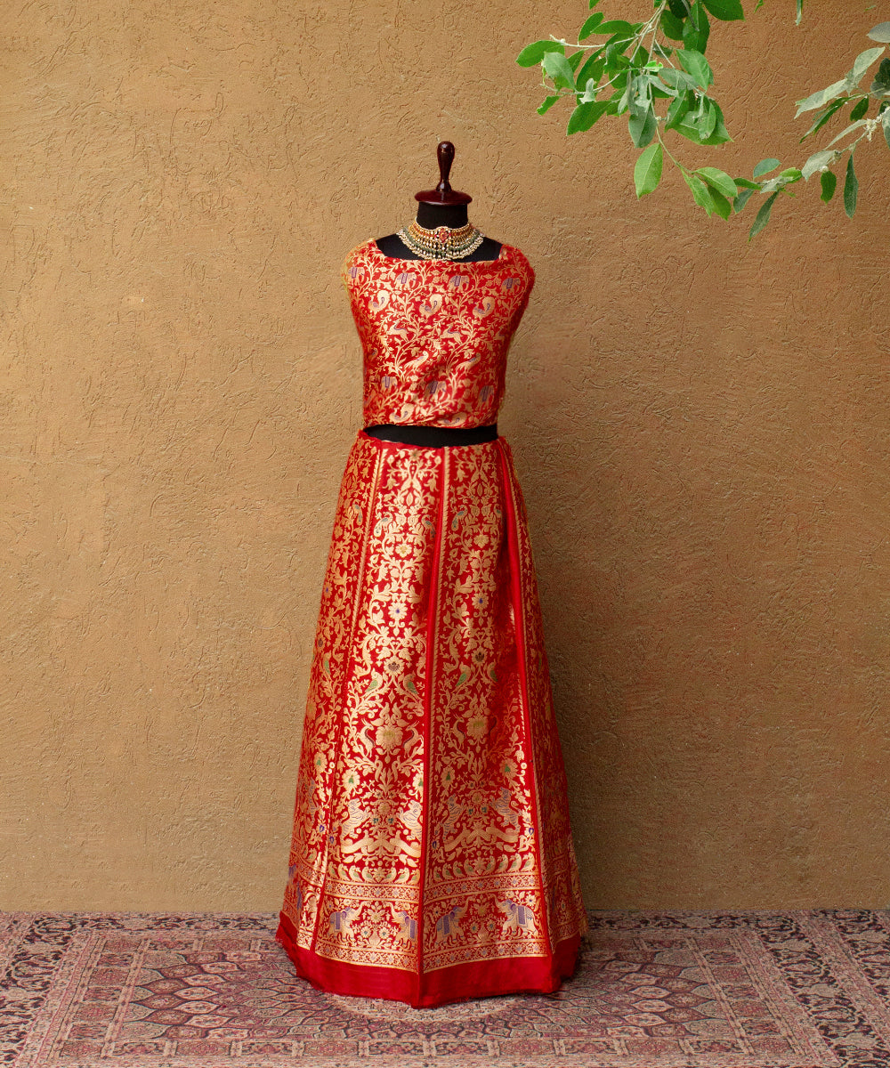 Red_Handloom_Katan_Silk_Banarasi_Shikargah_Lehenga_WeaverStory_03