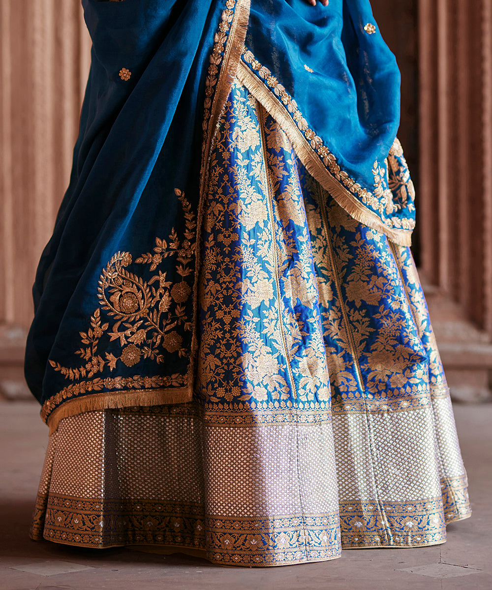 Blue_Handloom_Brocade_Banarasi_Lehenga_With_Hand_Embroidered_Blouse_And_Organza_Dupatta_WeaverStory_06