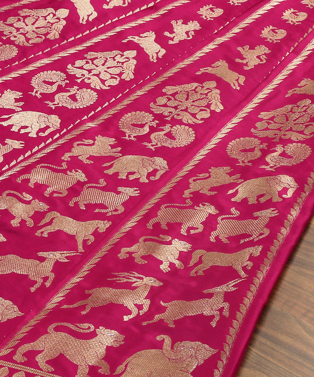 Handloom_Pink_Shikargah_Banarasi_Lehenga_With_Zari_Threads_WeaverStory_04