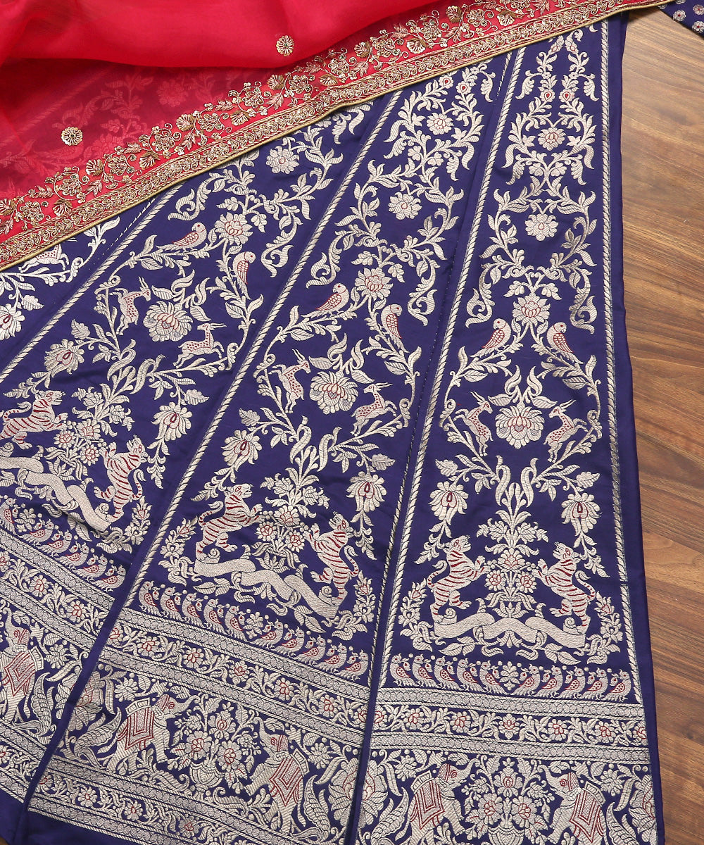 Handloom_Blue_Shikargah_Banarasi_Lehenga_With_Silver_Zari_WeaverStory_02