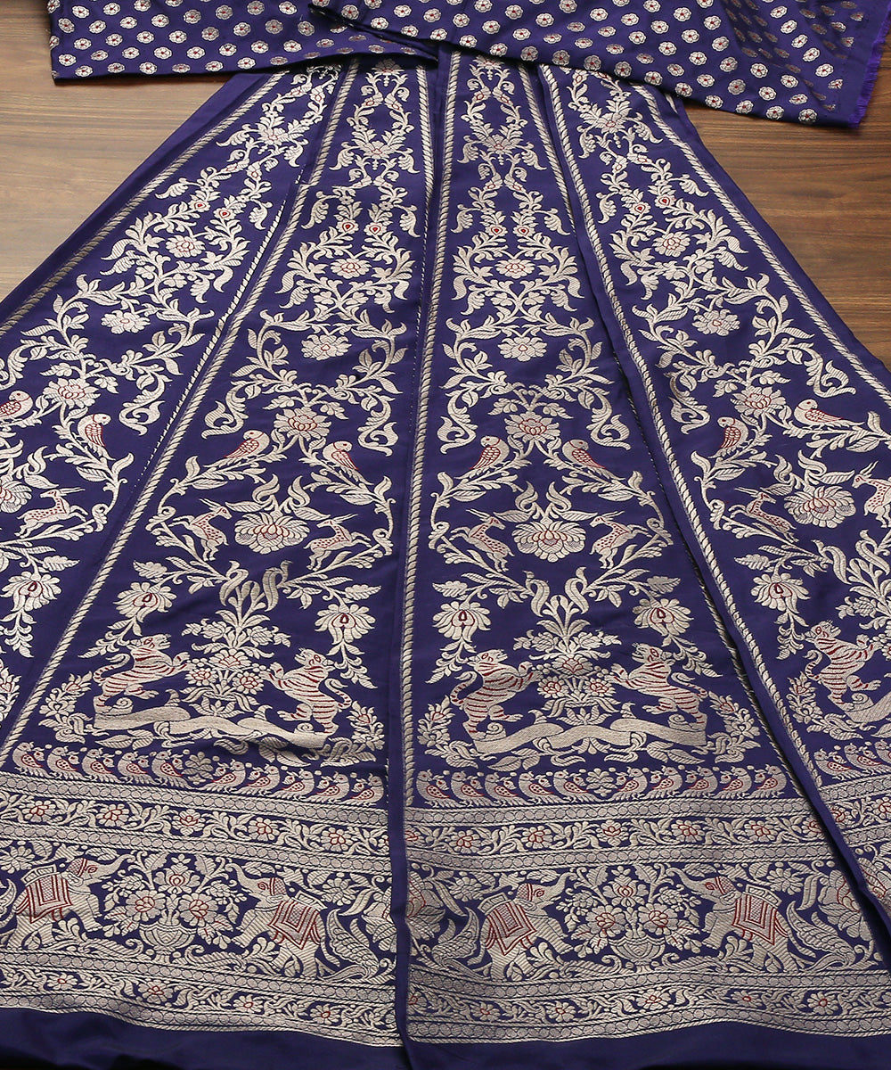 Handloom_Blue_Shikargah_Banarasi_Lehenga_With_Silver_Zari_WeaverStory_03