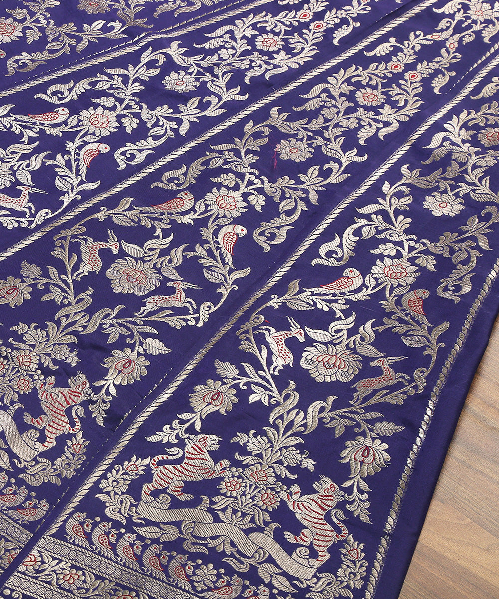 Handloom_Blue_Shikargah_Banarasi_Lehenga_With_Silver_Zari_WeaverStory_04