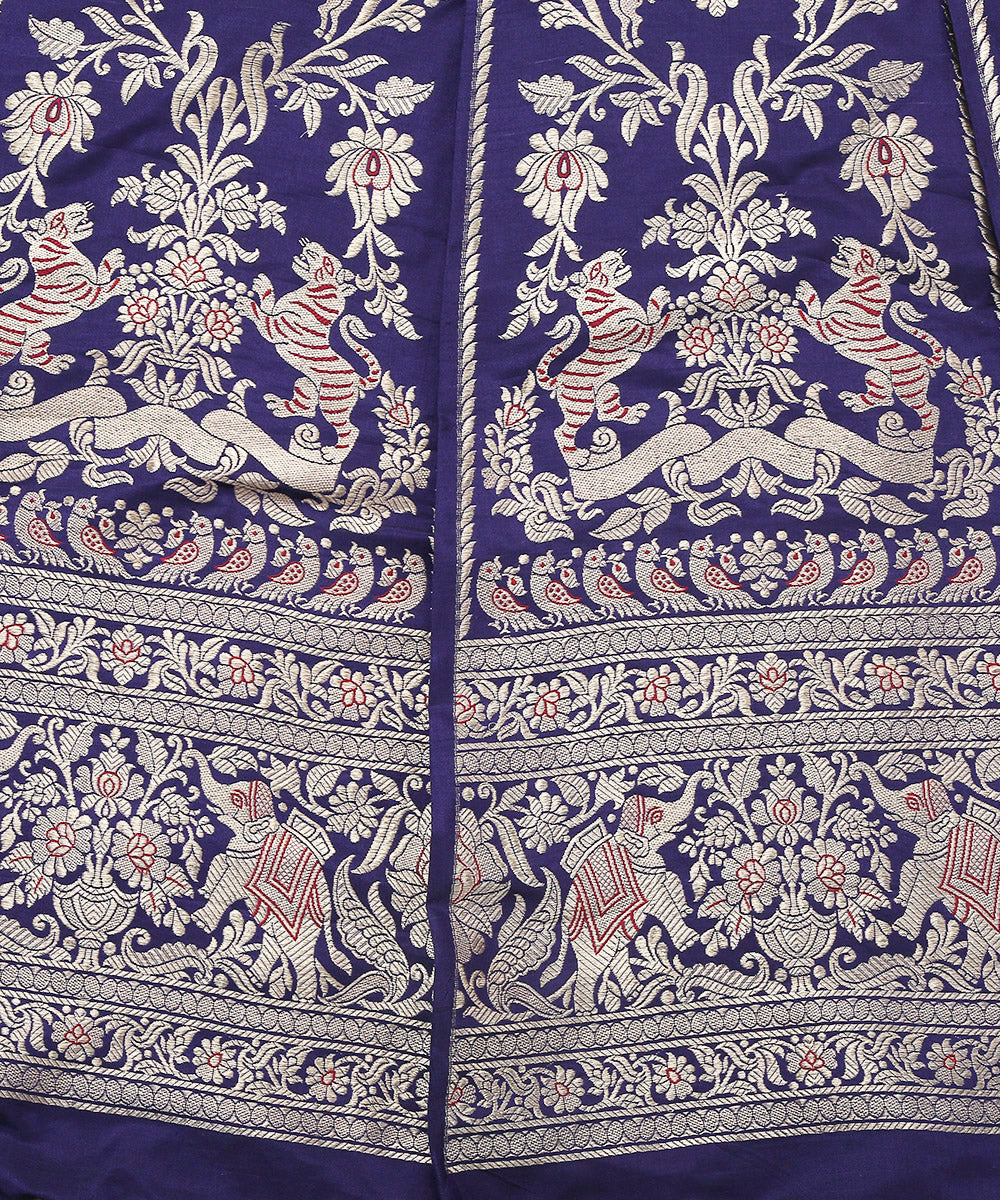 Handloom_Blue_Shikargah_Banarasi_Lehenga_With_Silver_Zari_WeaverStory_05