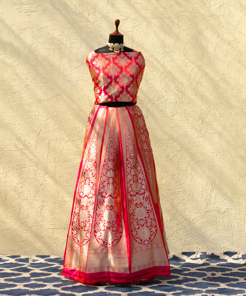 Handloom_Pink_Banarasi_Lehenga_With_Brocade_Blouse_And_Zari_Border_WeaverStory_03