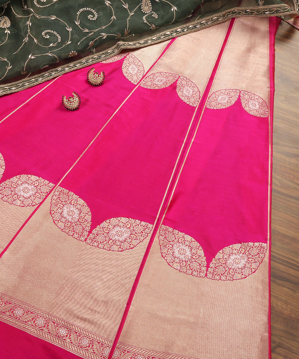 Rani_Pink_Handloom_Banarasi_Lehenga_With_Brocade_Zari_Blouse_And_Border_WeaverStory_01
