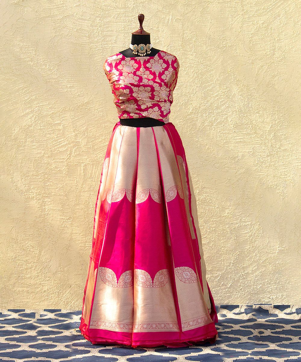 Rani_Pink_Handloom_Banarasi_Lehenga_With_Brocade_Zari_Blouse_And_Border_WeaverStory_03