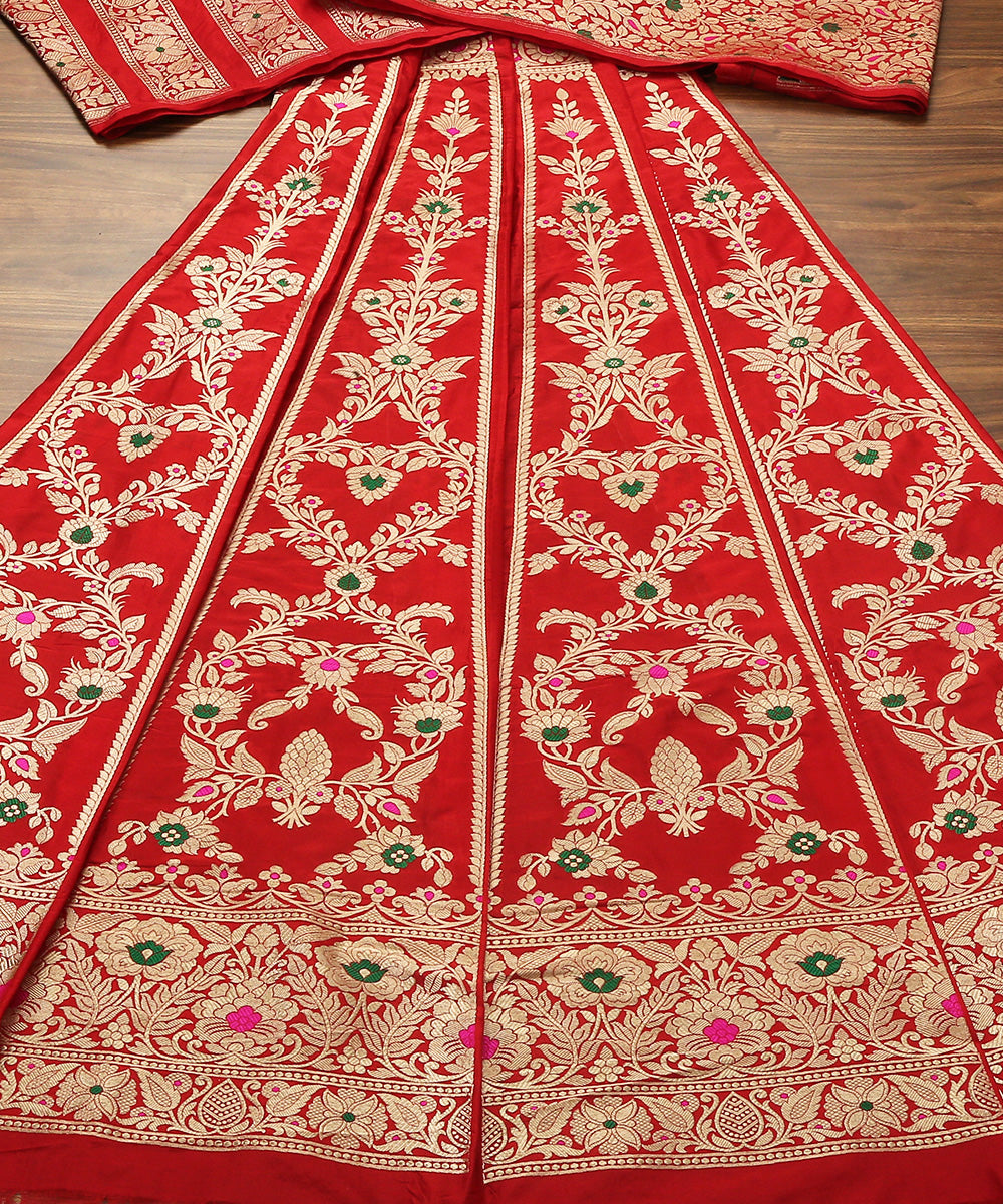 Handloom_Red_Meenakari_Banarasi_Lehenga_With_Heavy_Blouse_And_Border_WeaverStory_03
