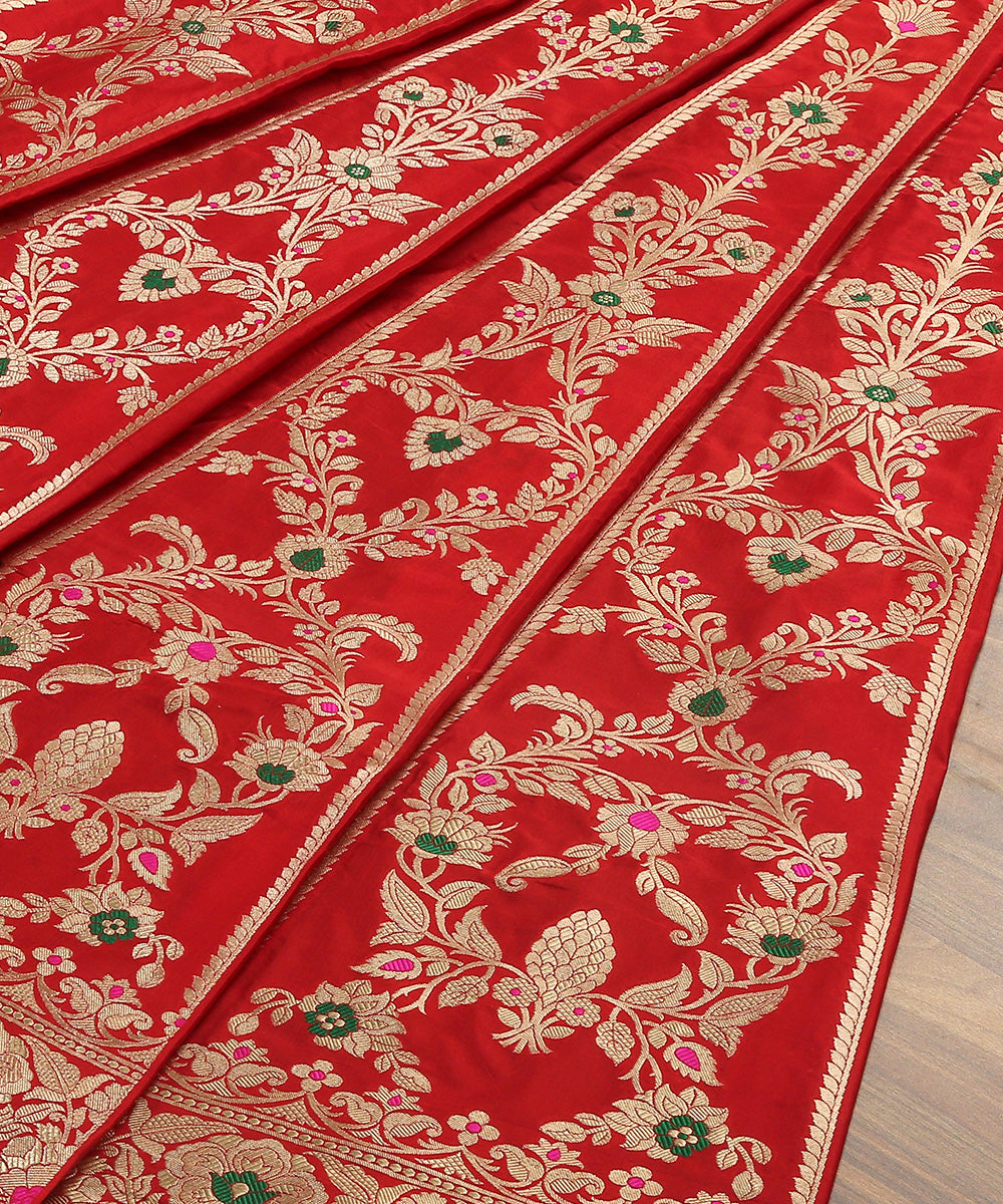 Handloom_Red_Meenakari_Banarasi_Lehenga_With_Heavy_Blouse_And_Border_WeaverStory_04