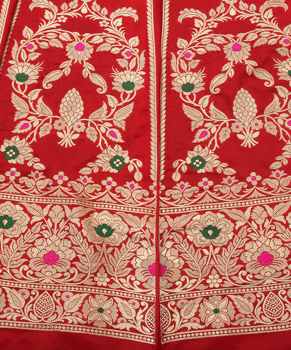 Handloom_Red_Meenakari_Banarasi_Lehenga_With_Heavy_Blouse_And_Border_WeaverStory_05