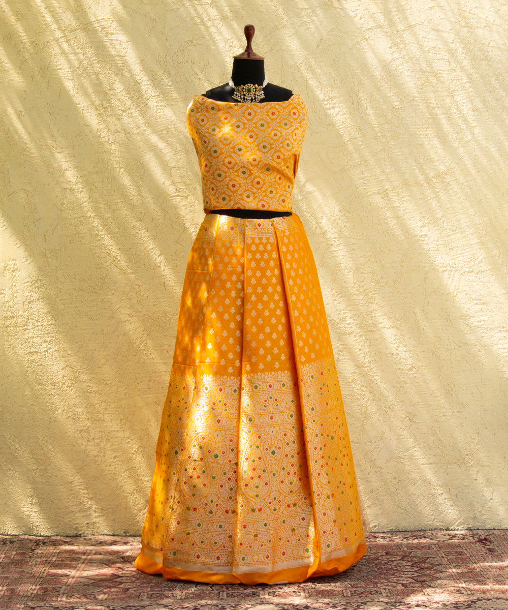 Handloom_Mustard_Yellow_Pure_Katan_Silk_Banarasi_Lehenga_with_Meenakari_Skirt_border_WeaverStory_03