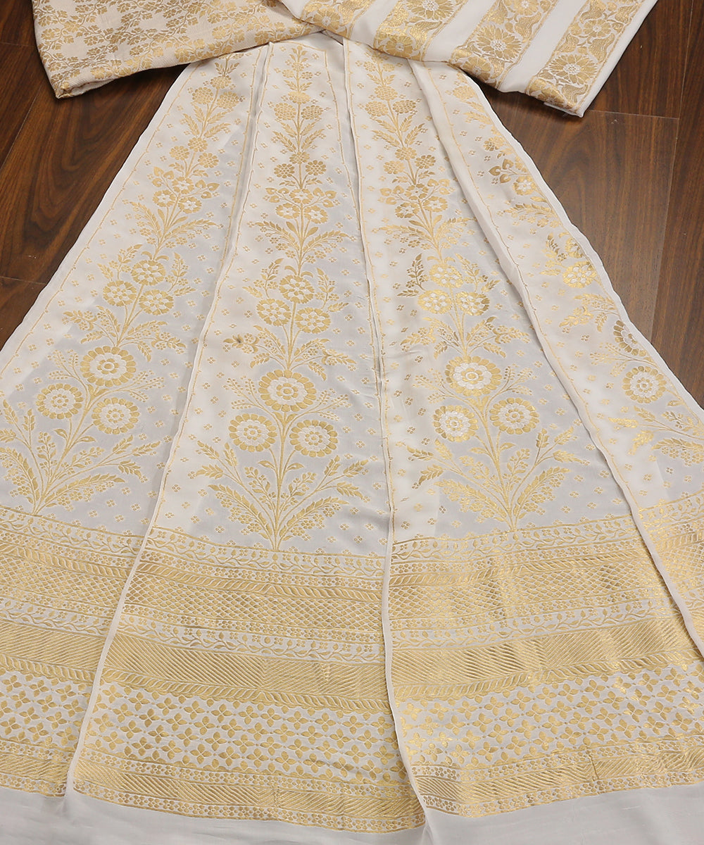 White_Handloom_Pure_Georgette_Banarasi_Lehenga_With_Zari_Jaal_WeaverStory_02