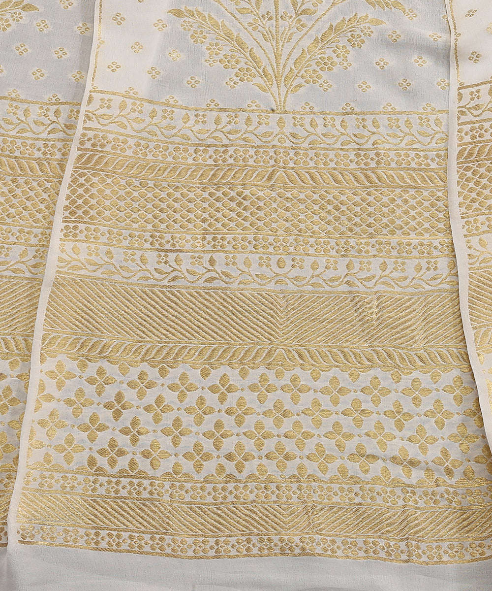 White_Handloom_Pure_Georgette_Banarasi_Lehenga_With_Zari_Jaal_WeaverStory_03