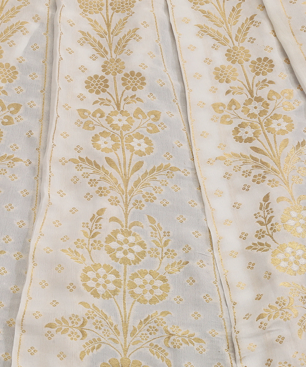 White_Handloom_Pure_Georgette_Banarasi_Lehenga_With_Zari_Jaal_WeaverStory_04