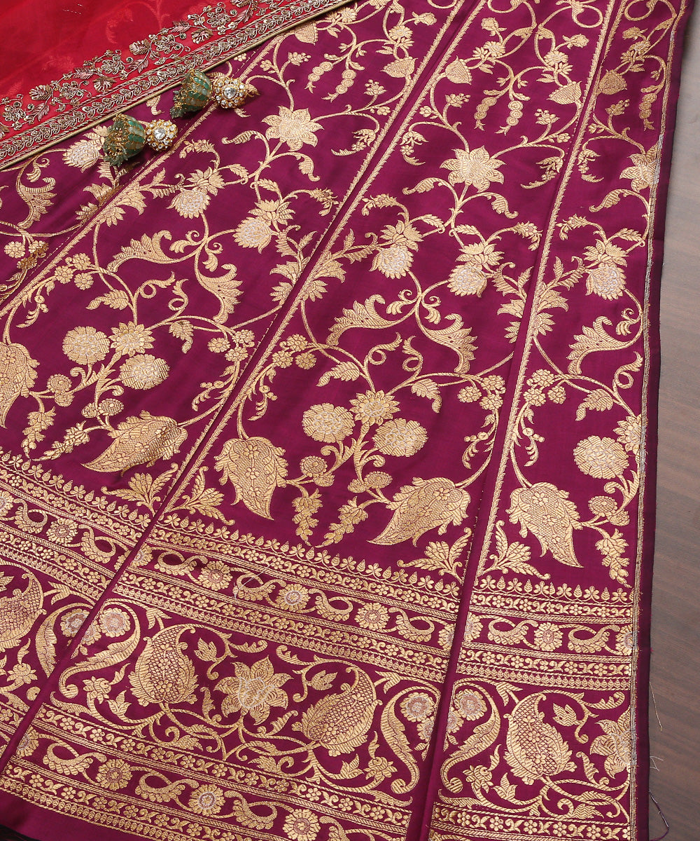 Handloom_Wine_Pure_Katan_Silk_Banarasi_Lehenga_With_Silver_Meenakari_WeaverStory_01