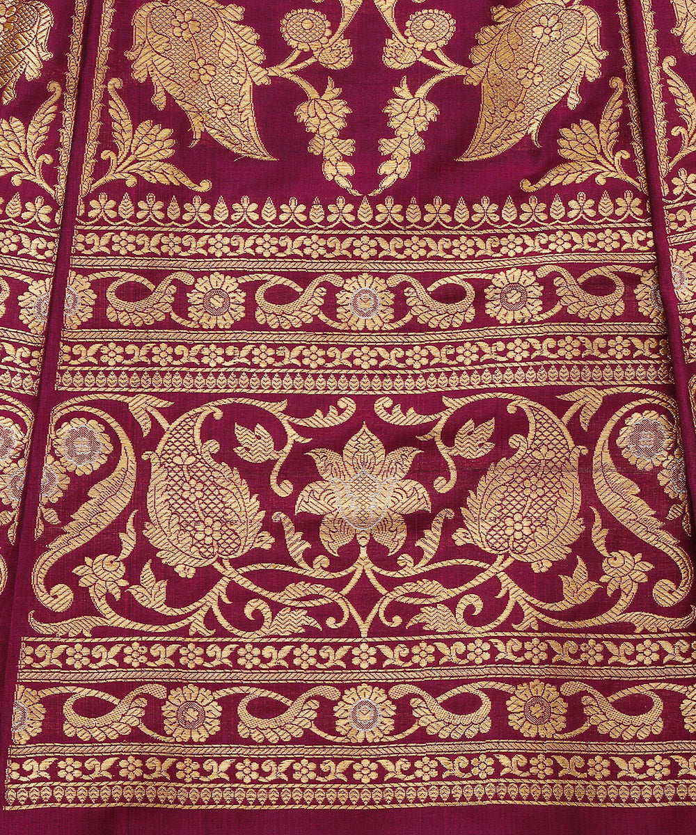 Handloom_Wine_Pure_Katan_Silk_Banarasi_Lehenga_With_Silver_Meenakari_WeaverStory_04