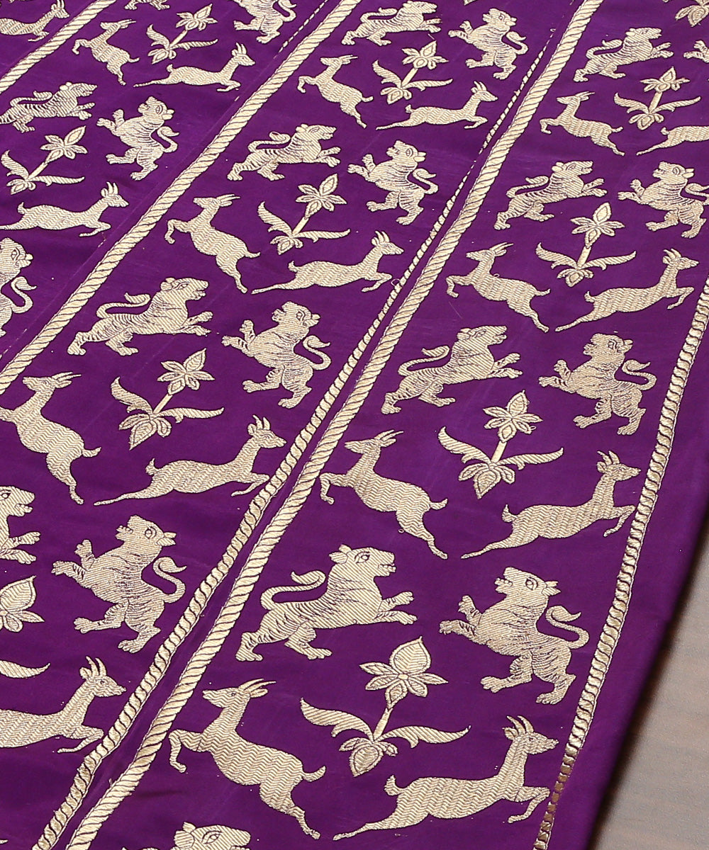 Purple_Handloom_Pure_Katan_Silk_Bharatpur_Shikargah_Banarasi_Lehenga_WeaverStory_03