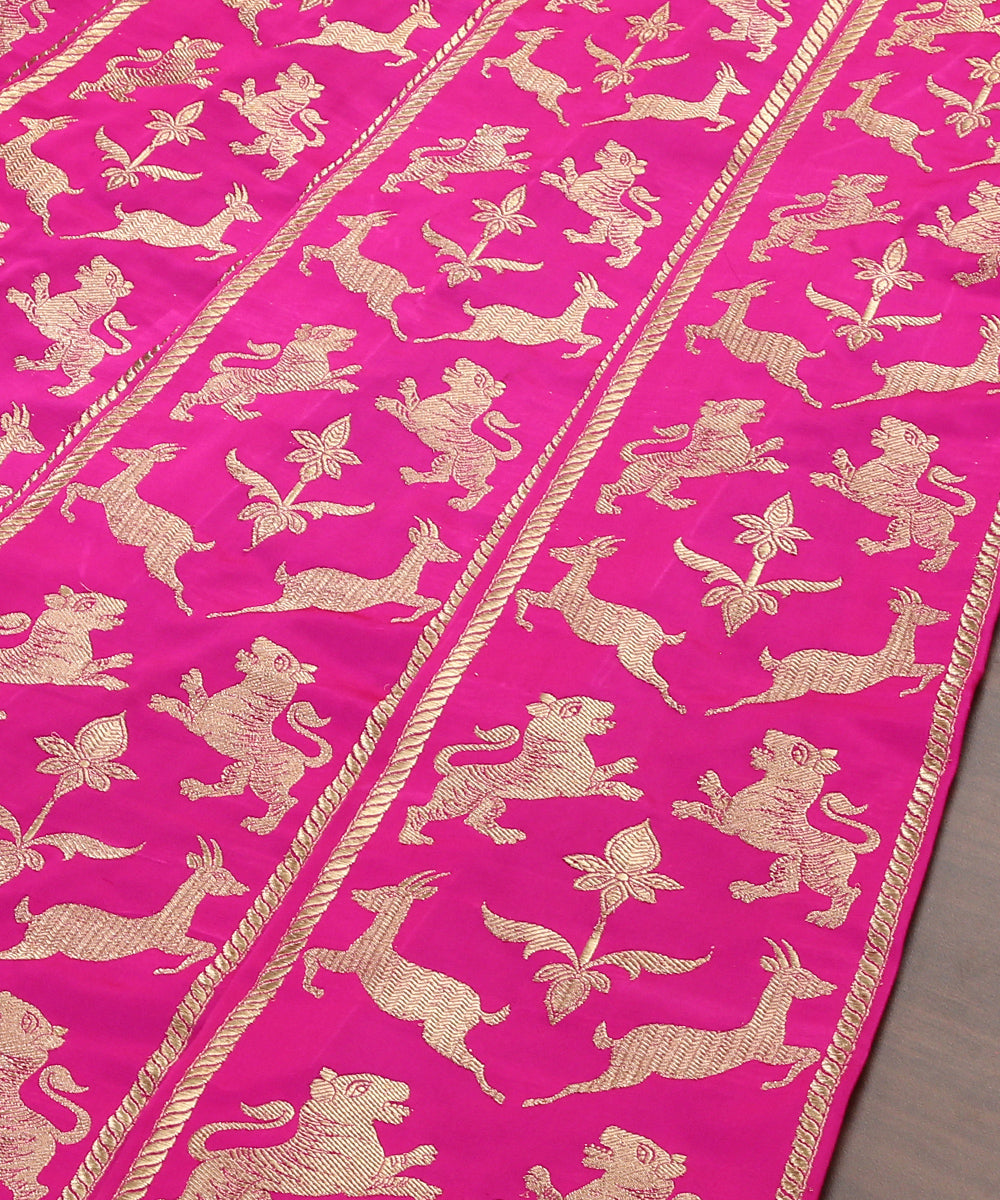 Handloom_Hot_Pink_Kadhwa_Bharatpur_Pure_Katan_Silk_Shikargah_Banarasi_Lehenga_WeaverStory_03