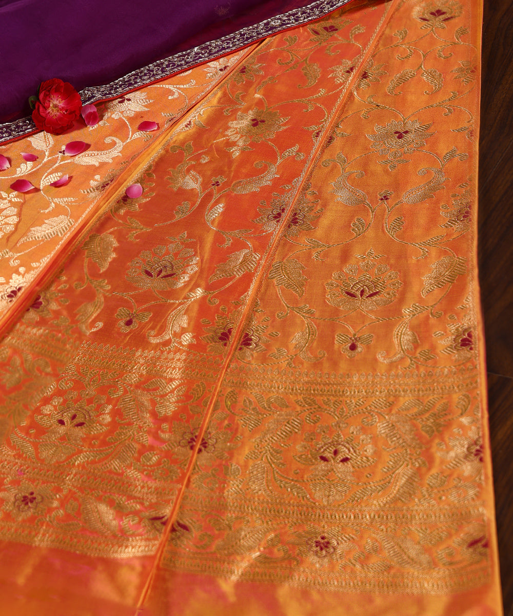 Pink_And_Orange_Dual_Tone_Handloo_Pure_Katan_Silk_Banarasi_Lehenga_With_Meenakari_WeaverStory_01