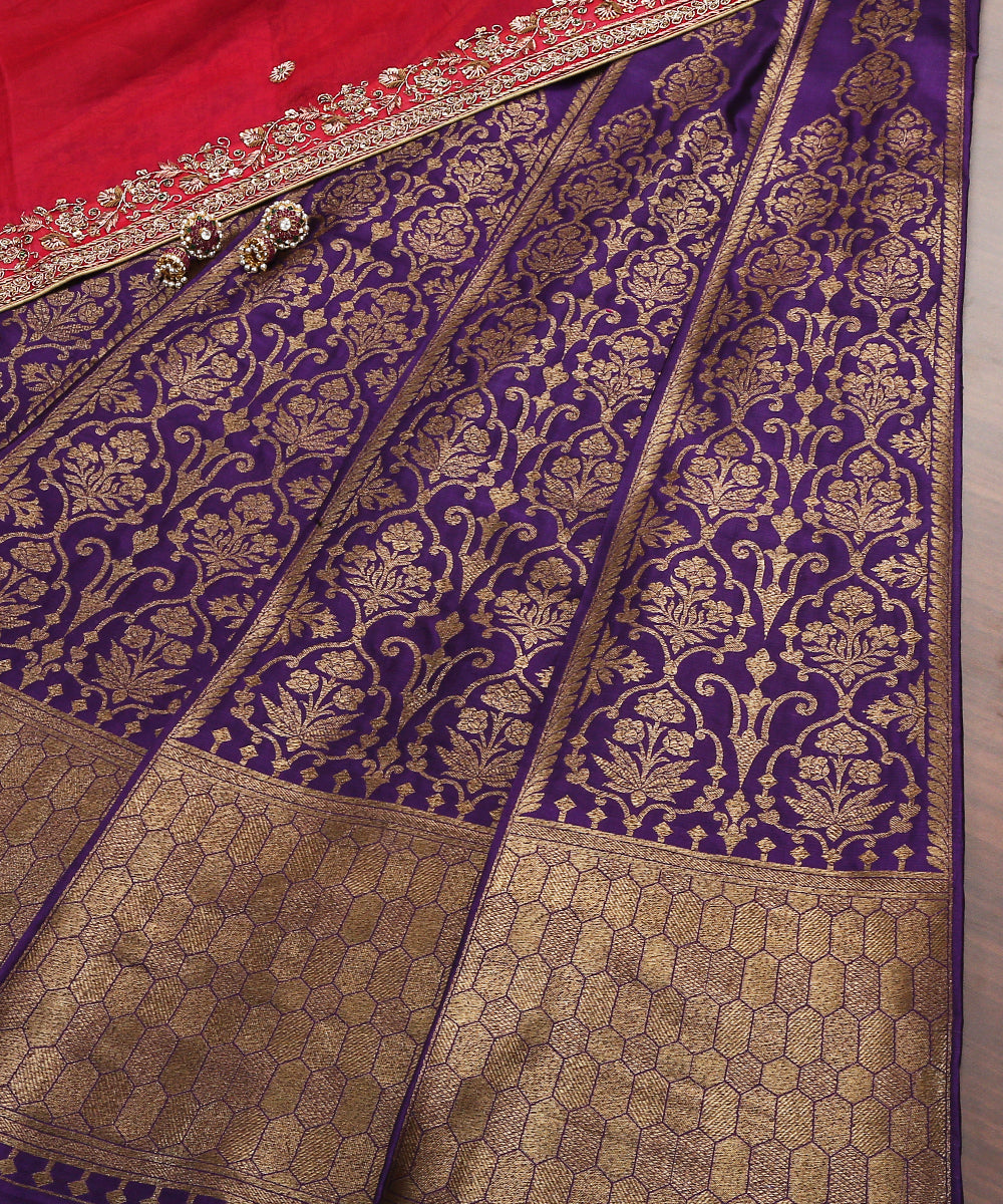 Handloom_Purple_Antique_Zari_Pure_Katan_Silk_Banarasi_Lehenga_WeaverStory_01