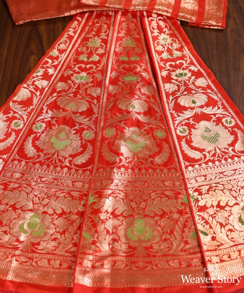 Red_Handloom_Pure_Katan_Silk_Banarasi_Lehenga_With_Cutwork_Weave_WeaverStory_02