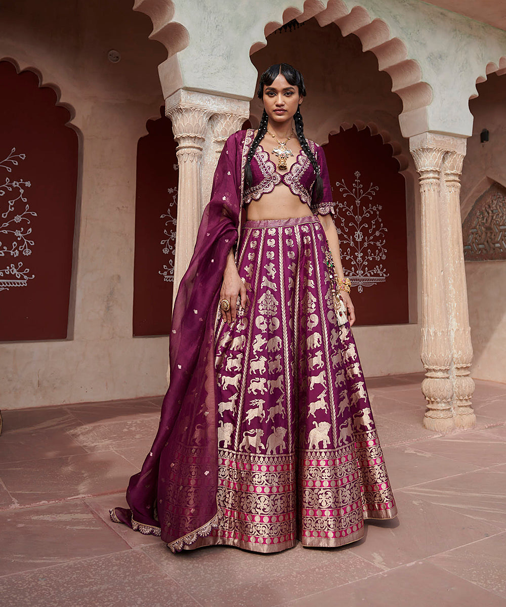 Purple_Handloom_Shikargah_Pure_Katan_Silk_Banarasi_Lehenga_with_Scalloped_Blouse_and_Organza_Dupatta_WeaverStory_05