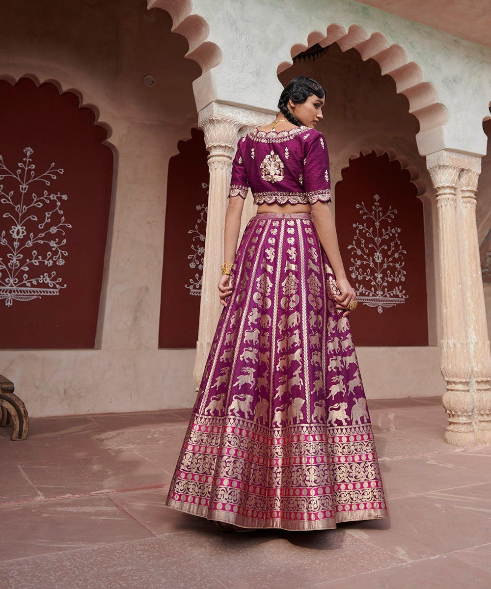 Purple_Handloom_Shikargah_Pure_Katan_Silk_Banarasi_Lehenga_with_Scalloped_Blouse_and_Organza_Dupatta_WeaverStory_07
