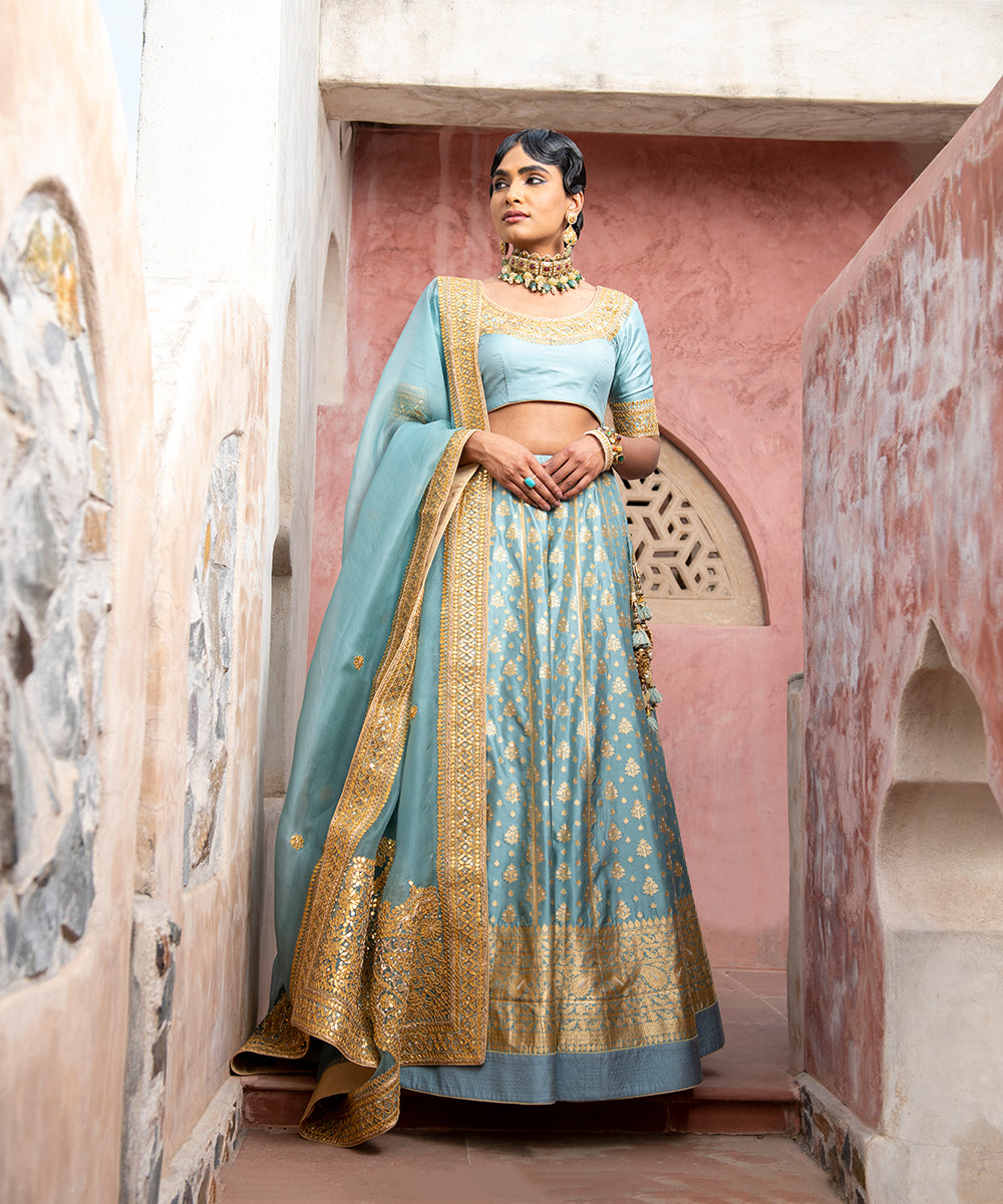 Pigeon_Blue_Handloom_Pure_Katan_Silk_Banarasi_Lehenga_with_Gotta_Patti_Dupatta_and_Blouse_WeaverStory_02