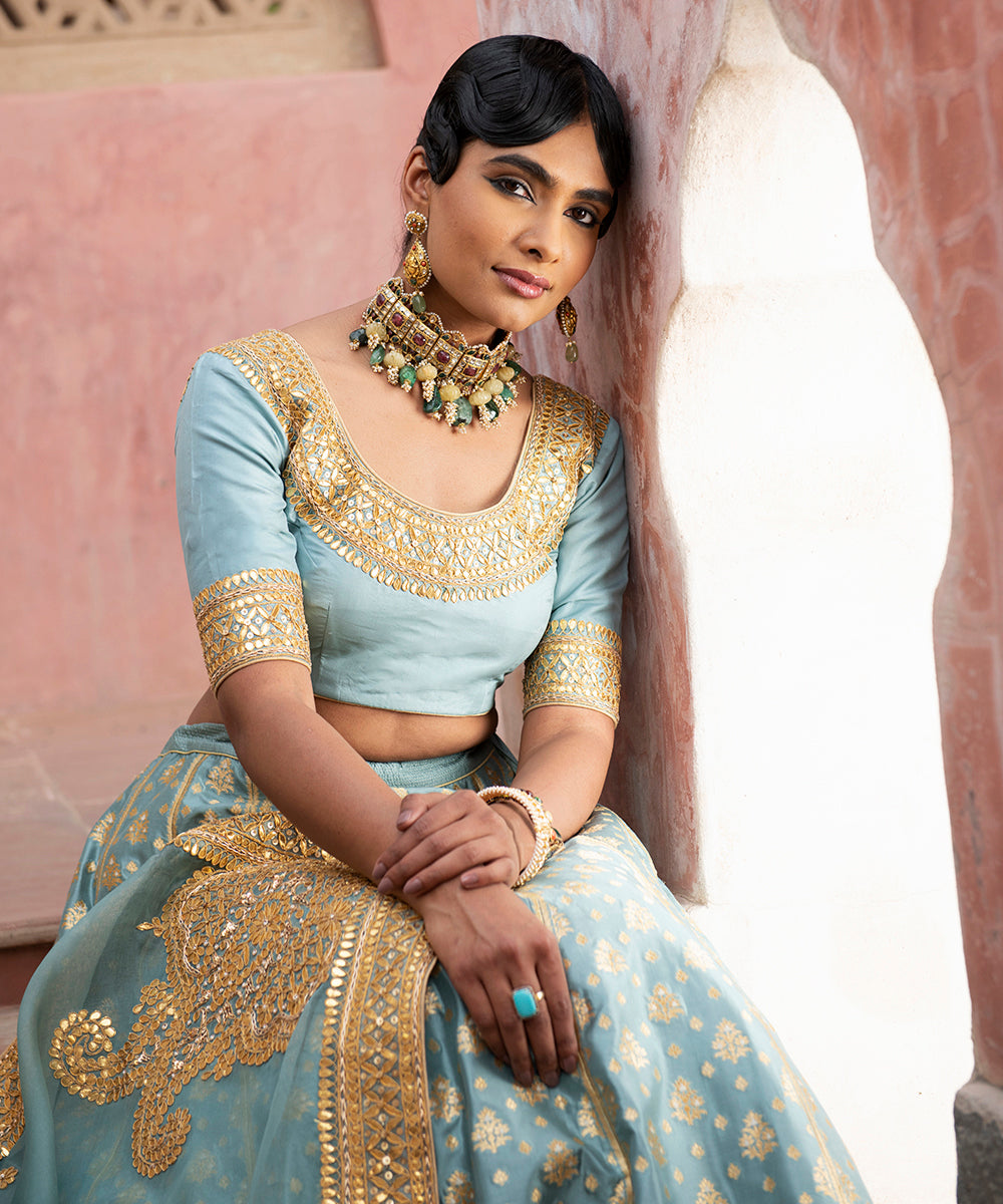 Pigeon_Blue_Handloom_Pure_Katan_Silk_Banarasi_Lehenga_with_Gotta_Patti_Dupatta_and_Blouse_WeaverStory_04