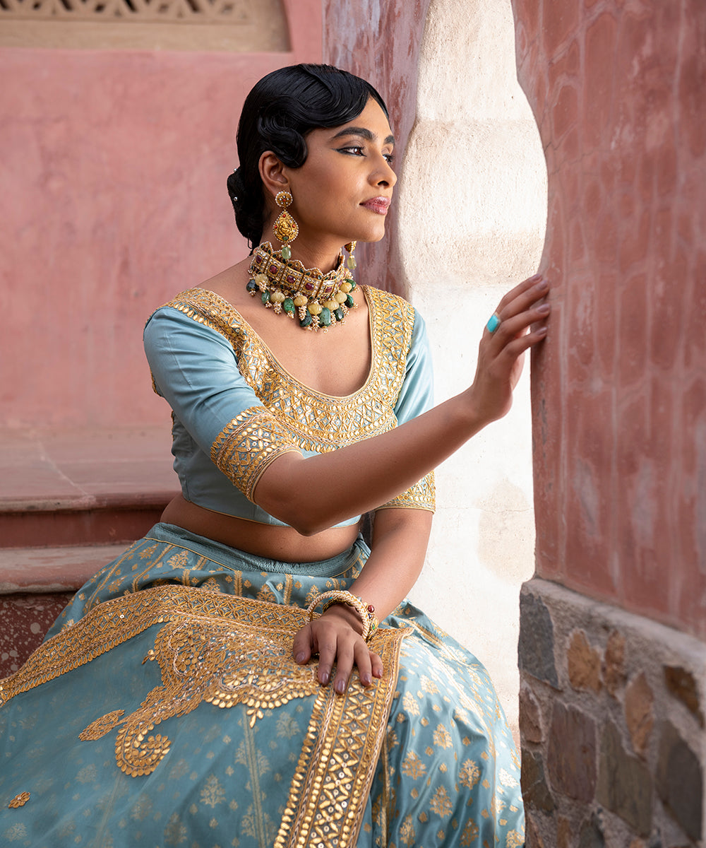 Pigeon_Blue_Handloom_Pure_Katan_Silk_Banarasi_Lehenga_with_Gotta_Patti_Dupatta_and_Blouse_WeaverStory_05