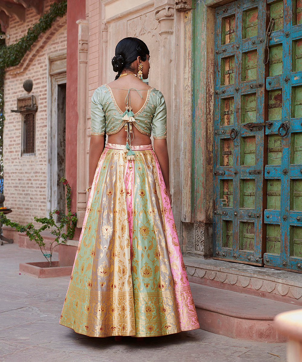 Rangkaat_Handloom_Pure_Katan_Silk_Banarasi_Lehenga_with_Pista_Green_Dupatta_and_Blouse_WeaverStory_05