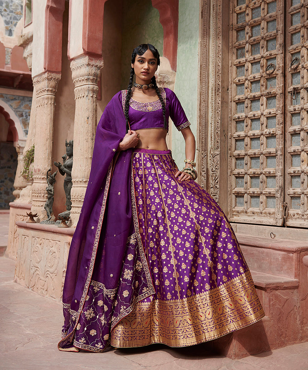 Handloom_Purple_Pure_Katan_Silk_Banarasi_Lehenga_with_Heavy_Zardozi_Dupatta_and_Purple_Blouse_WeaverStory_01