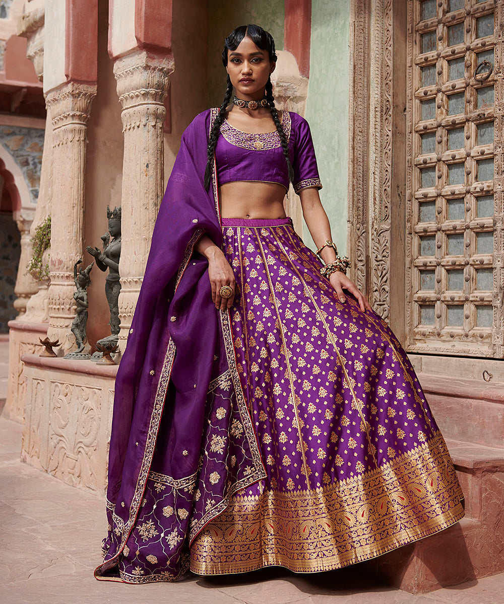 Handloom_Purple_Pure_Katan_Silk_Banarasi_Lehenga_with_Heavy_Zardozi_Dupatta_and_Purple_Blouse_WeaverStory_02