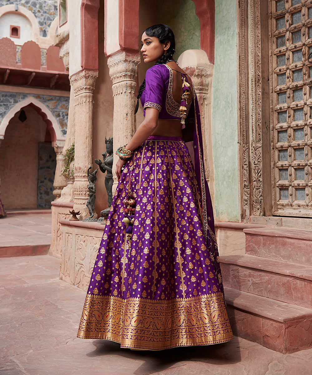 Handloom_Purple_Pure_Katan_Silk_Banarasi_Lehenga_with_Heavy_Zardozi_Dupatta_and_Purple_Blouse_WeaverStory_03