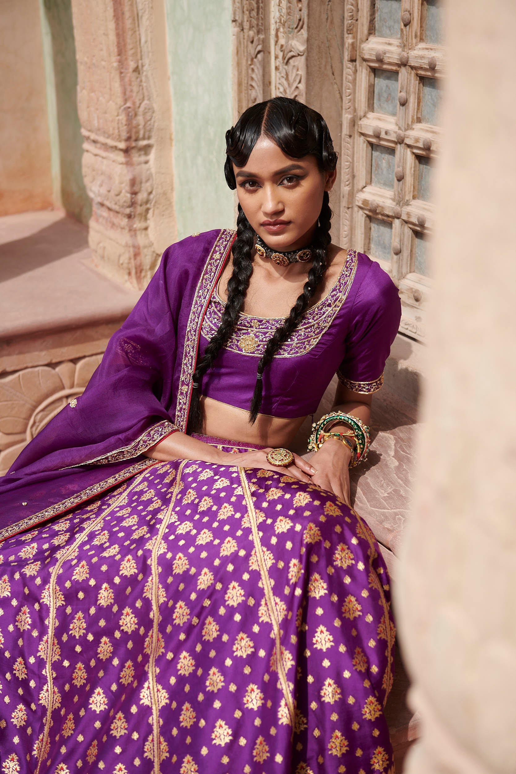Handloom_Purple_Pure_Katan_Silk_Banarasi_Lehenga_with_Heavy_Zardozi_Dupatta_and_Purple_Blouse_WeaverStory_05