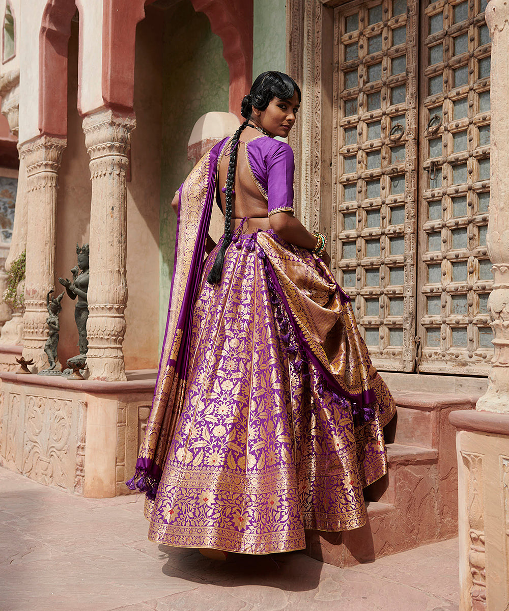 Purple_Handloom_Pure_Katan_Silk_Bageecha_Banarasi_Lehenga_with_Blouse_and_Silk_Dupatta_WeaverStory_05