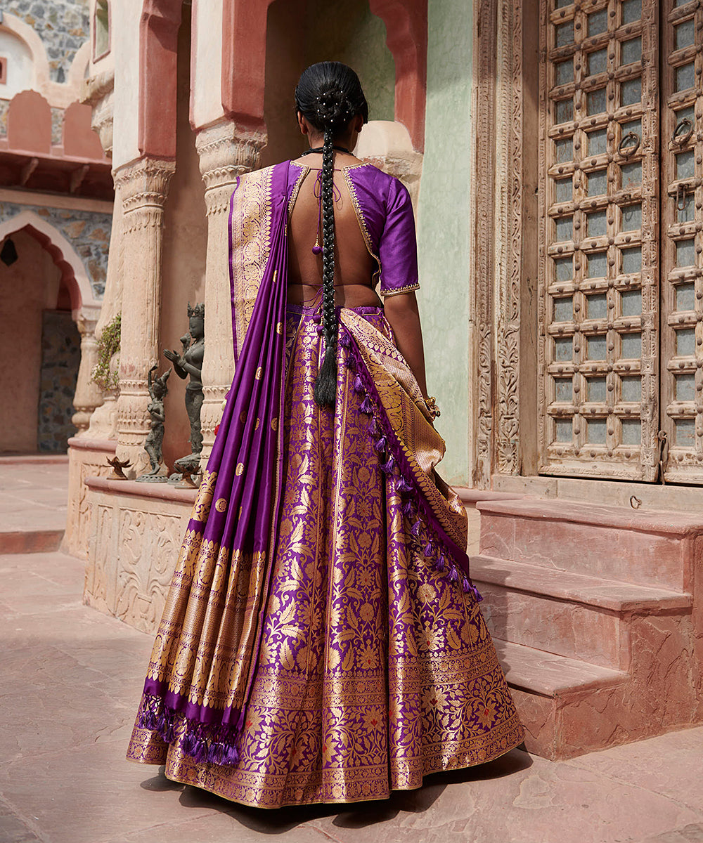 Purple_Handloom_Pure_Katan_Silk_Bageecha_Banarasi_Lehenga_with_Blouse_and_Silk_Dupatta_WeaverStory_06