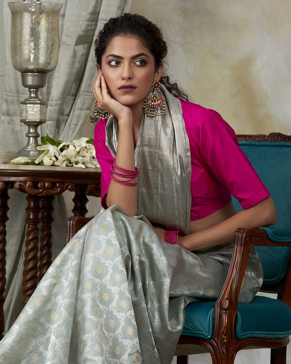 Light_Blue_Chanderi_Silk_Handloom_Jangla_Saree_with_Broad_Silver_Zari_Border_WeaverStory_01