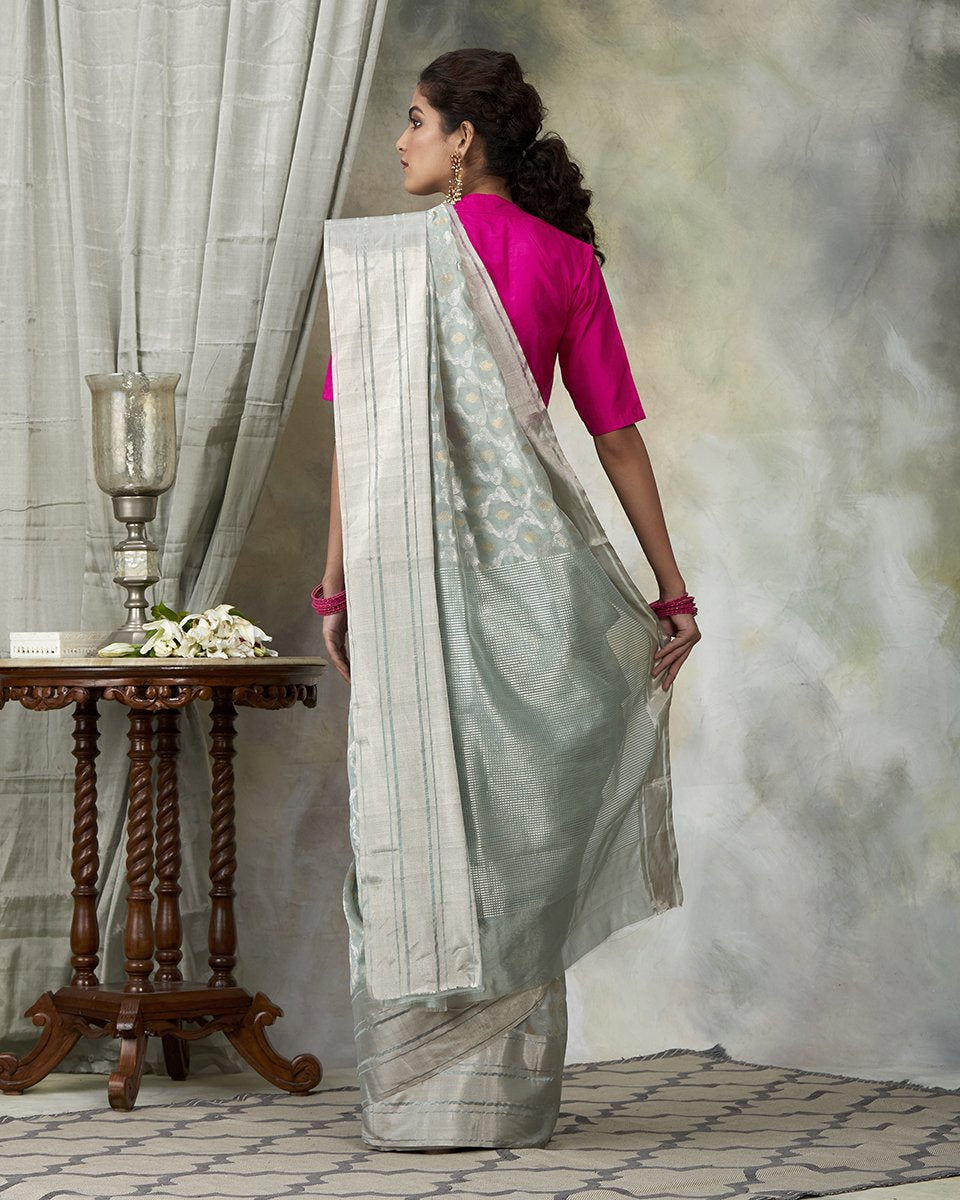 Light_Blue_Chanderi_Silk_Handloom_Jangla_Saree_with_Broad_Silver_Zari_Border_WeaverStory_03