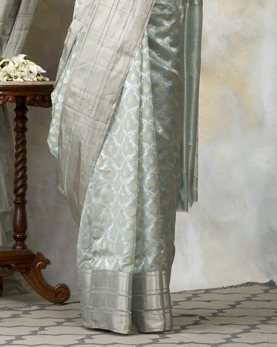 Light_Blue_Chanderi_Silk_Handloom_Jangla_Saree_with_Broad_Silver_Zari_Border_WeaverStory_04