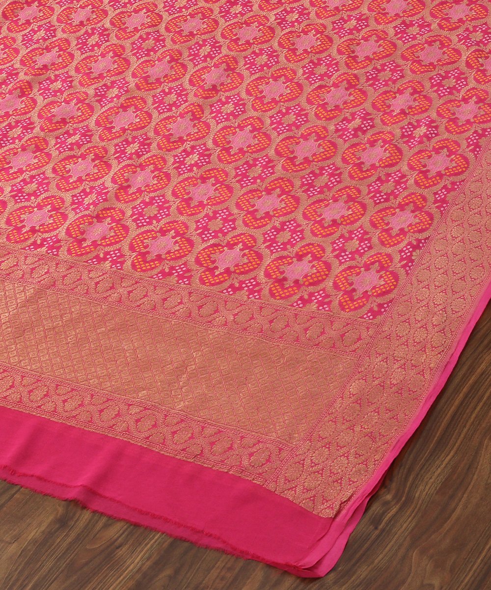 Pink_Pure_Georgette_Banarasi_Bandhej_Dupatta_WeaverStory_04