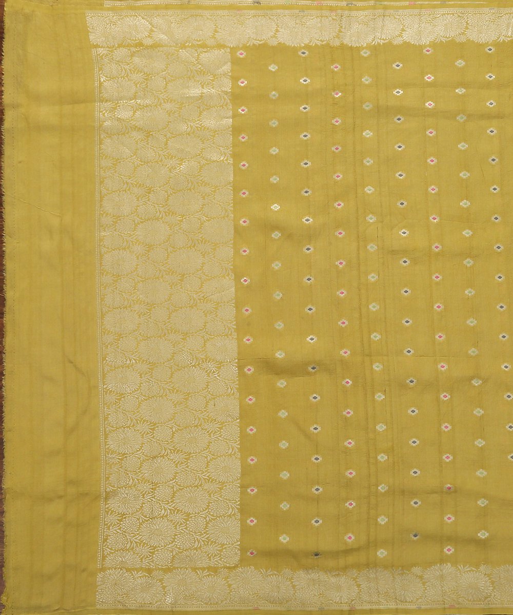 Lime_Green_Handloom_Tusser_Silk_Banarasi_Dupatta_with_Meenakari_Booti_WeaverStory_02