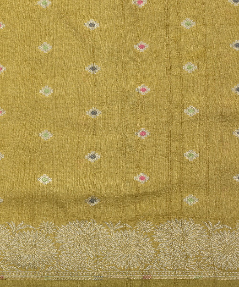 Lime_Green_Handloom_Tusser_Silk_Banarasi_Dupatta_with_Meenakari_Booti_WeaverStory_03
