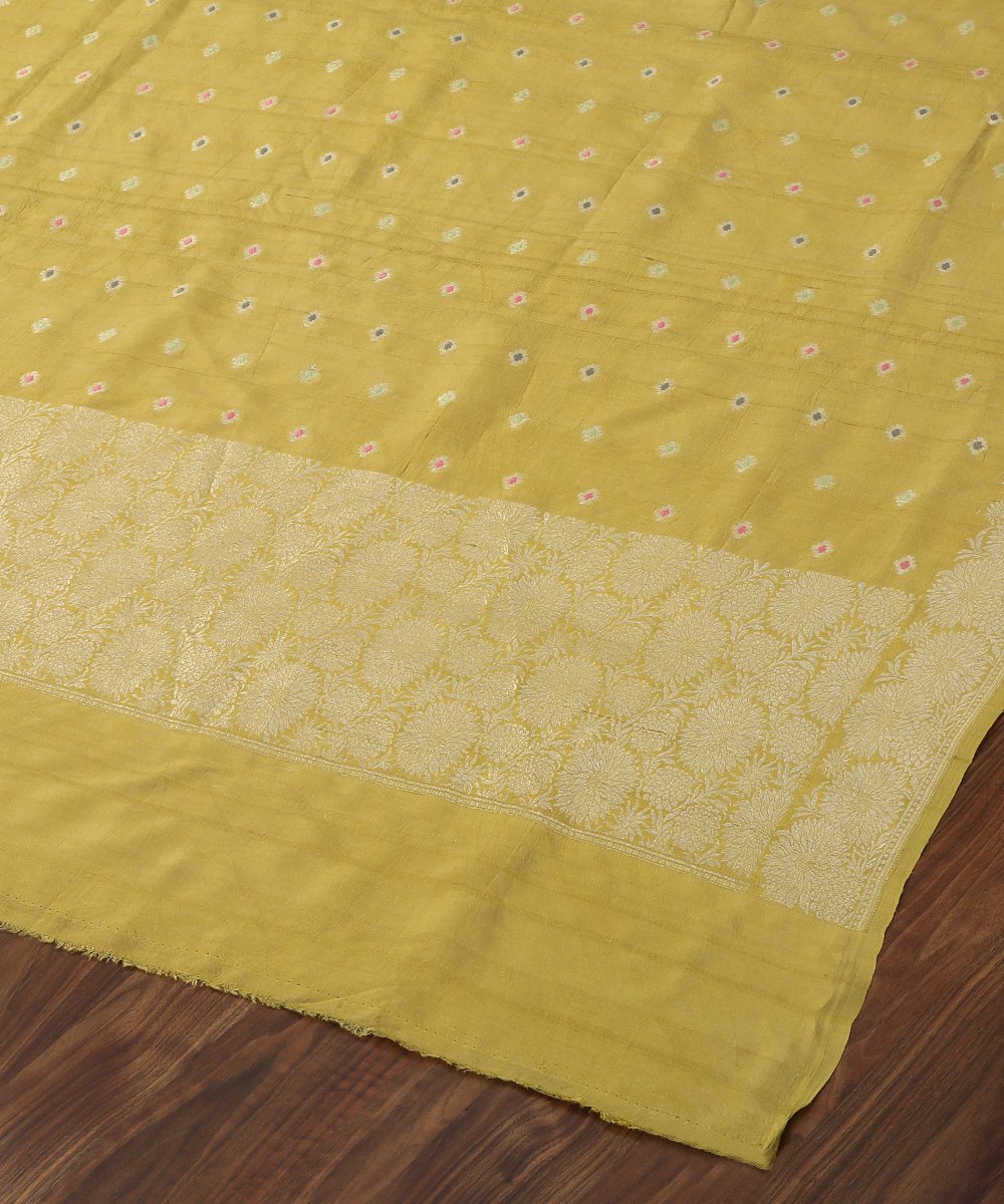 Lime_Green_Handloom_Tusser_Silk_Banarasi_Dupatta_with_Meenakari_Booti_WeaverStory_04