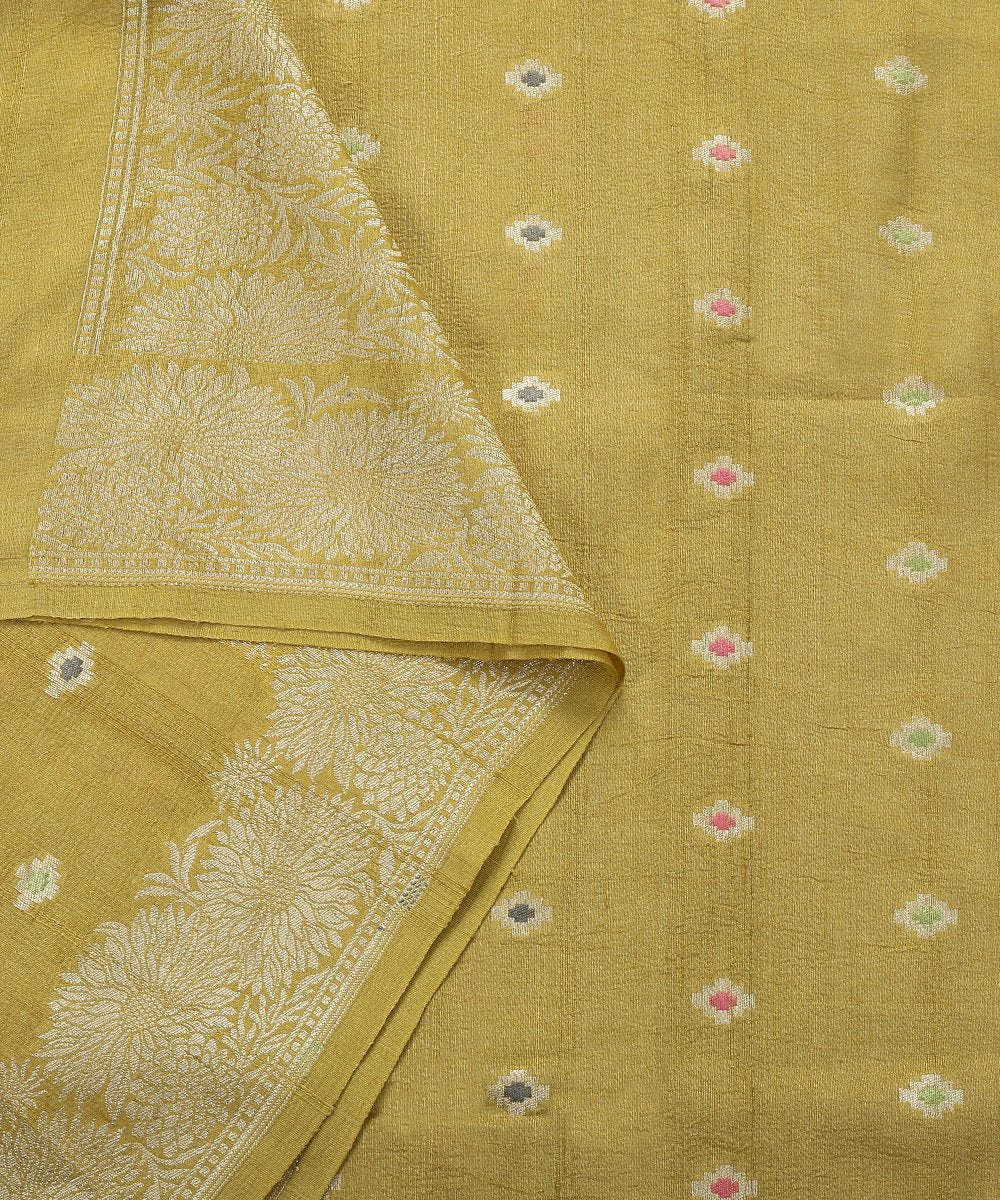 Lime_Green_Handloom_Tusser_Silk_Banarasi_Dupatta_with_Meenakari_Booti_WeaverStory_05
