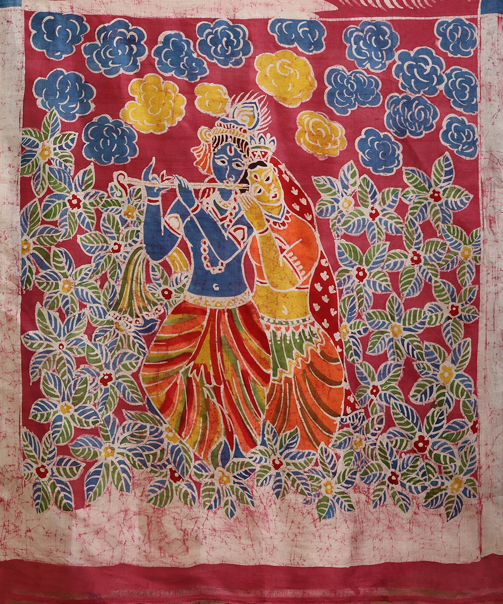 Handloom_Offwhite_and_Orange_Hand_Batik_Mulberry_Silk_Saree_WeaverStory_05