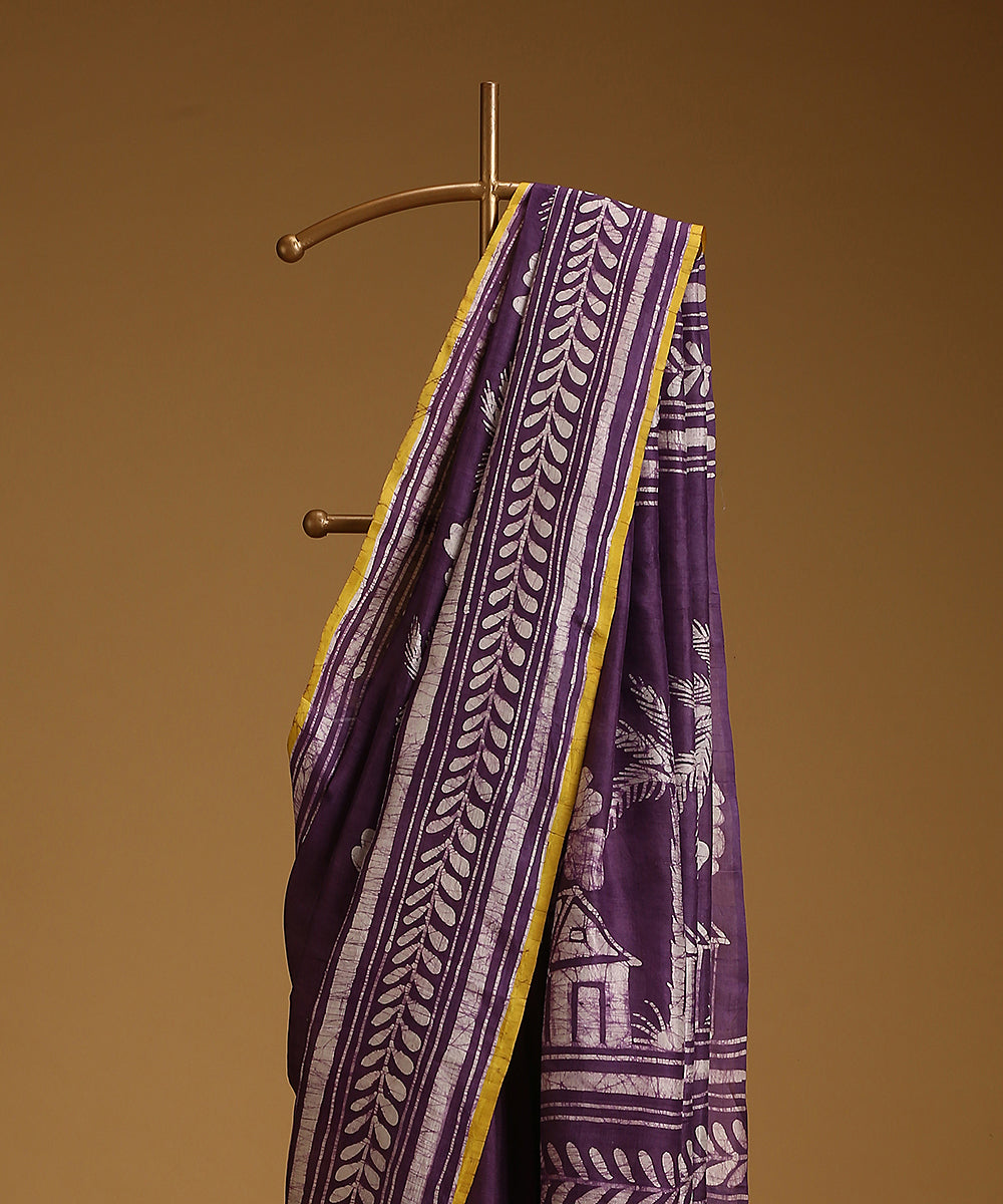 Purple_Handloom_Pure_Mulberry_Silk_Hand_Batik_Saree_With_Motifs_And_Mustard_Selvedge_WeaverStory_02