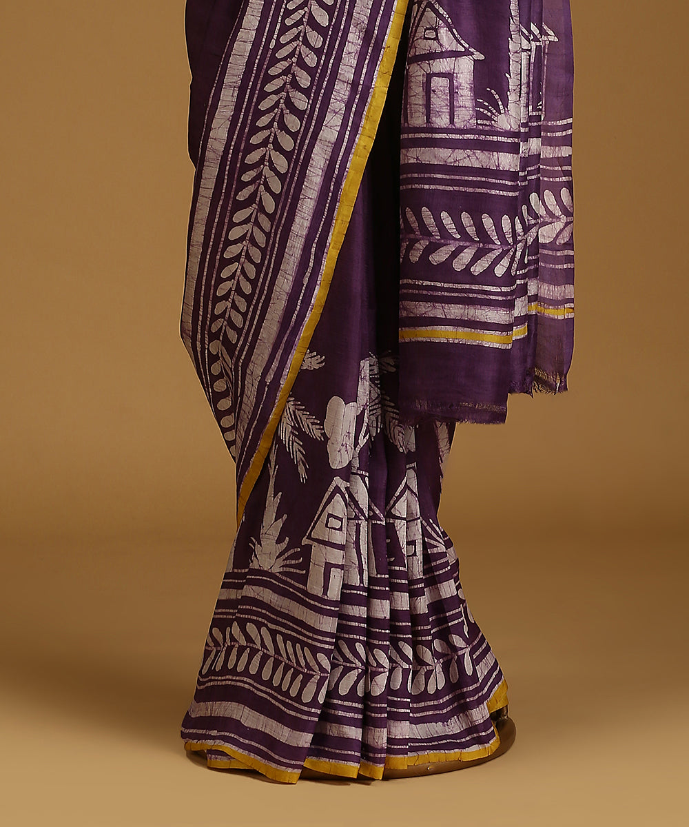 Purple_Handloom_Pure_Mulberry_Silk_Hand_Batik_Saree_With_Motifs_And_Mustard_Selvedge_WeaverStory_03