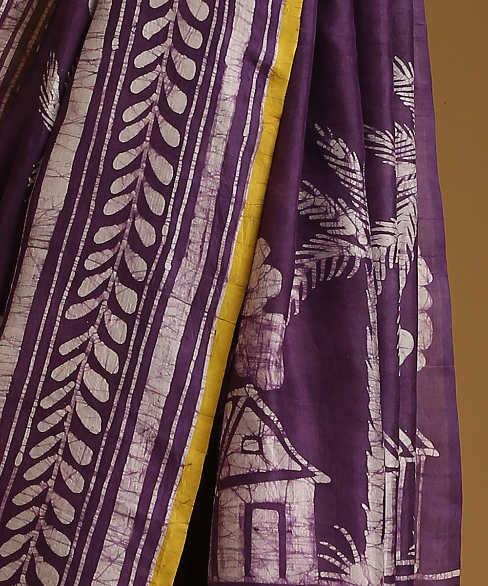 Purple_Handloom_Pure_Mulberry_Silk_Hand_Batik_Saree_With_Motifs_And_Mustard_Selvedge_WeaverStory_04